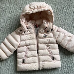 Moncler Pink Quilted Hooded Puffer Jacket size 12-18M